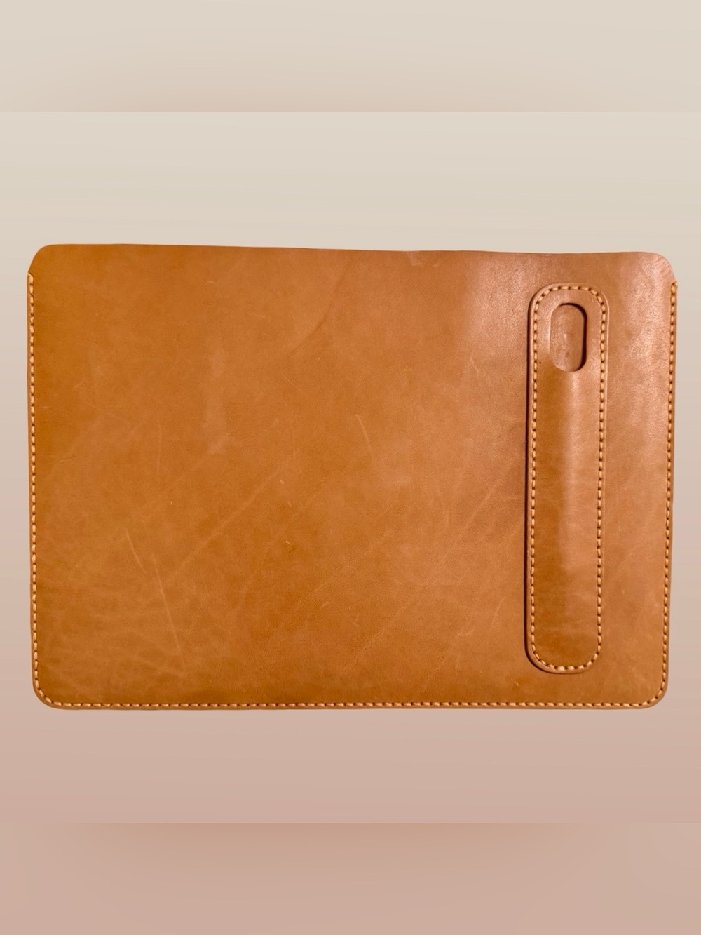 Brown Leather iPad Pro 13” or Smaller Sleeve Case with Pencil Holder Stitched